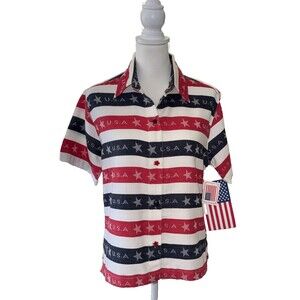 Tantrums Vintage USA Flag Western Shirt Red White Blue Stars Patriotic NWT S